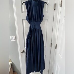 Commense Mock Neck Cut Out Long Dress Limited Rare Navy Blue